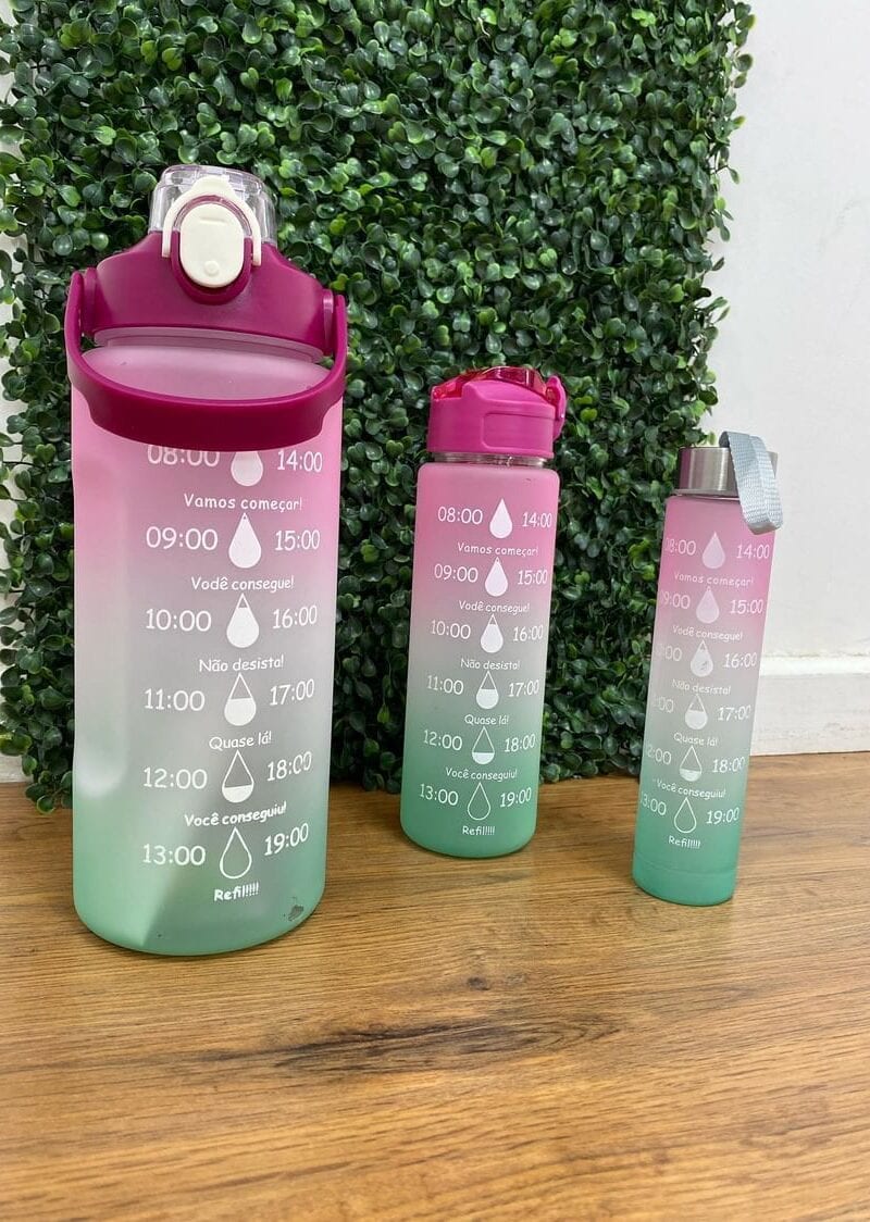 kit 3 garrafas pink com verde