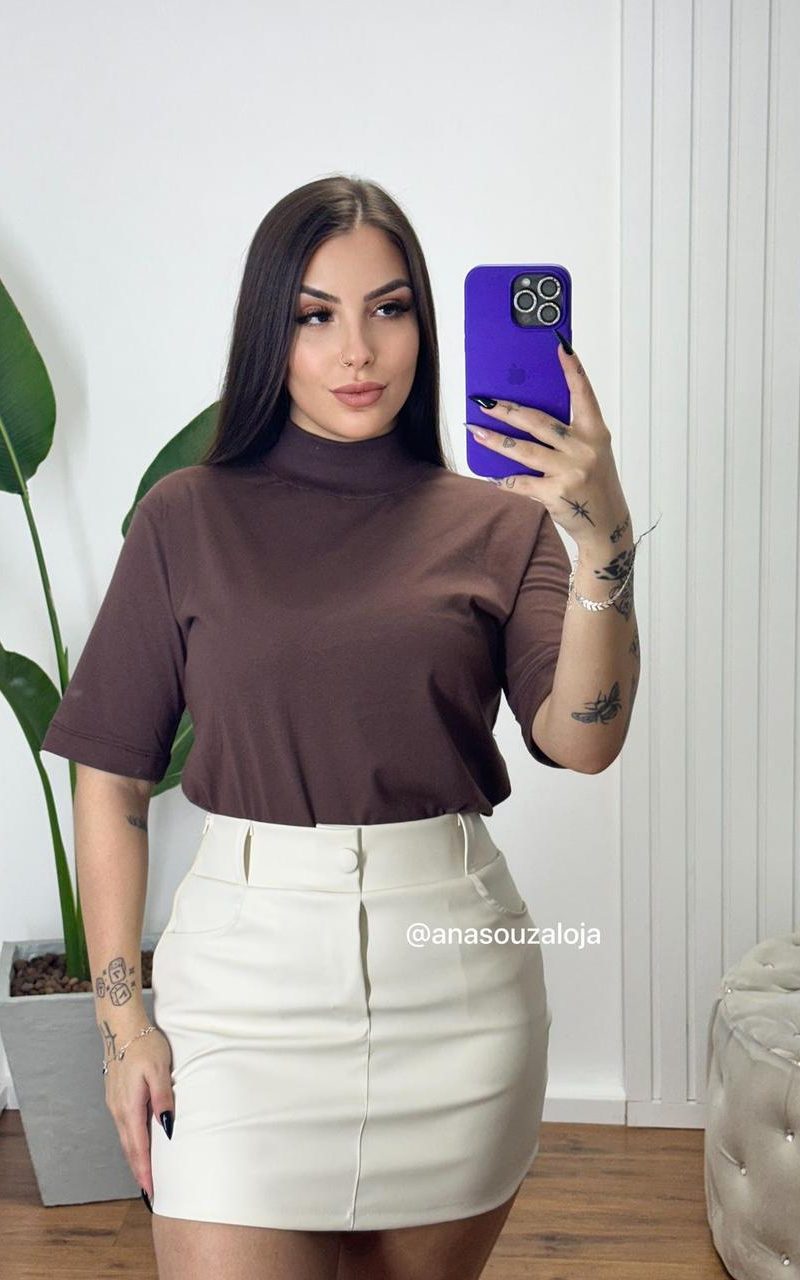 t shirt basic gola marrom