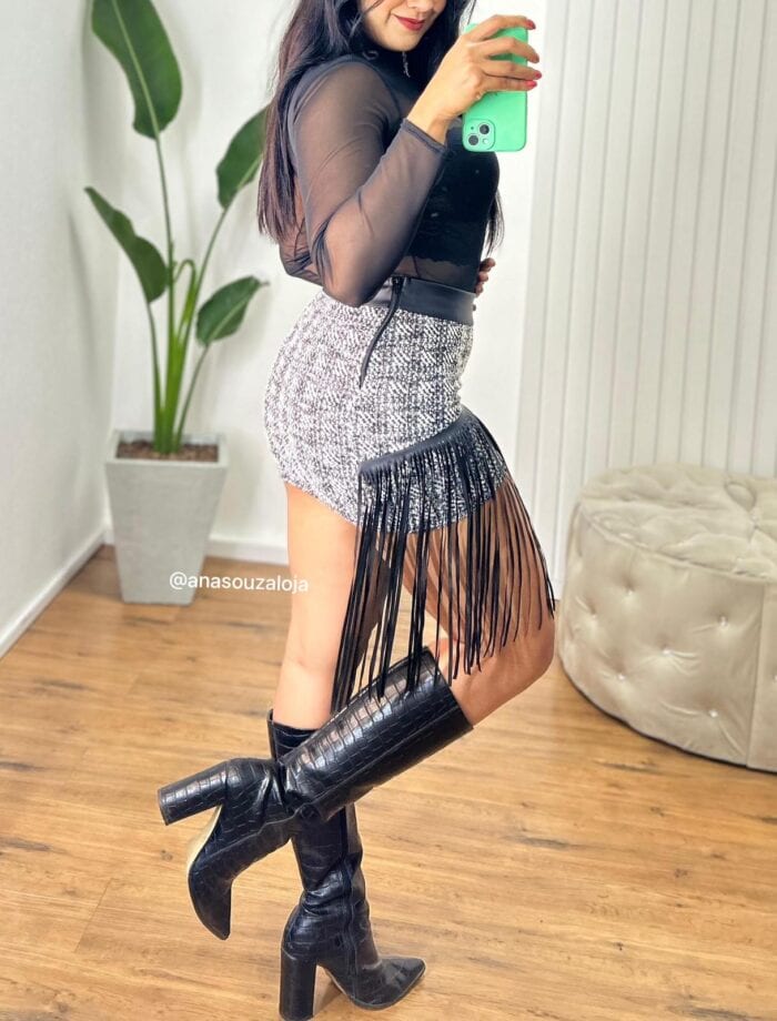 saia franja tweed saia franja tweed