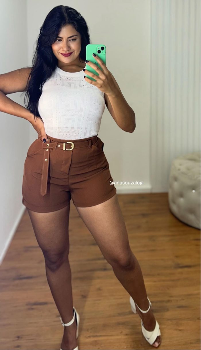 shorts alfaiataria ana marrom
