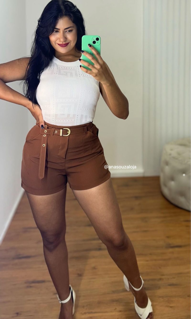 shorts alfaiataria ana marrom