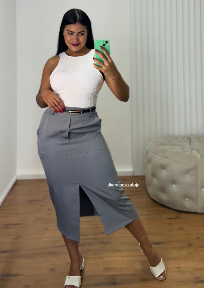 saia de alfaiataria graziela cinza saia de alfaiataria graziela cinza