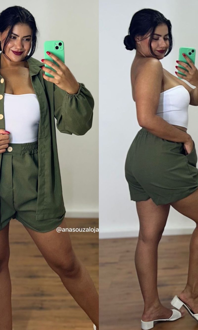 conjunto de linho tatiele verde militar