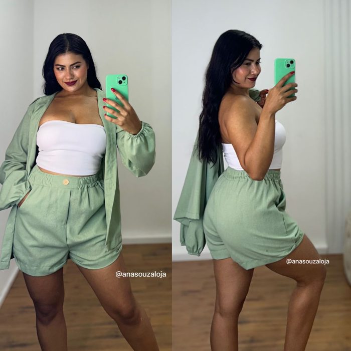 conjunto de linho tatiele verde hortelÃ