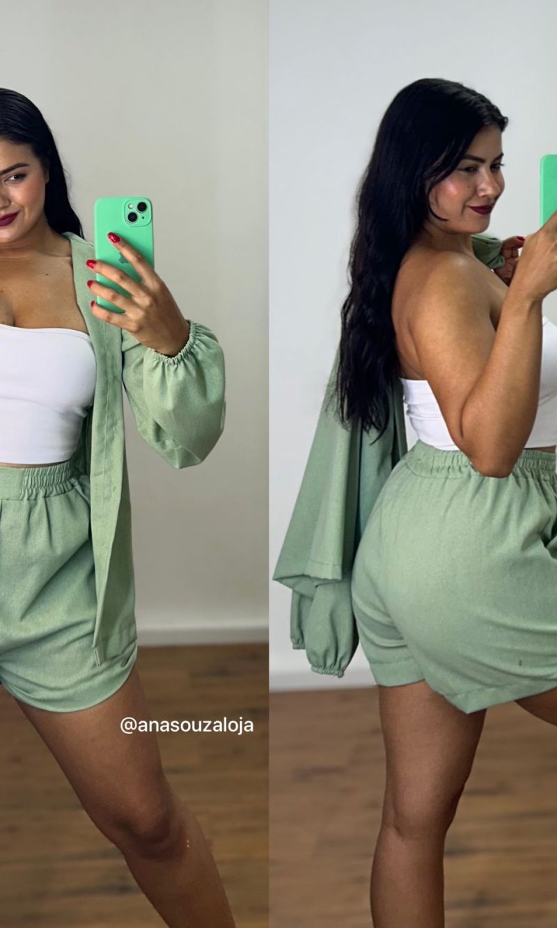 conjunto de linho tatiele verde hortelÃ