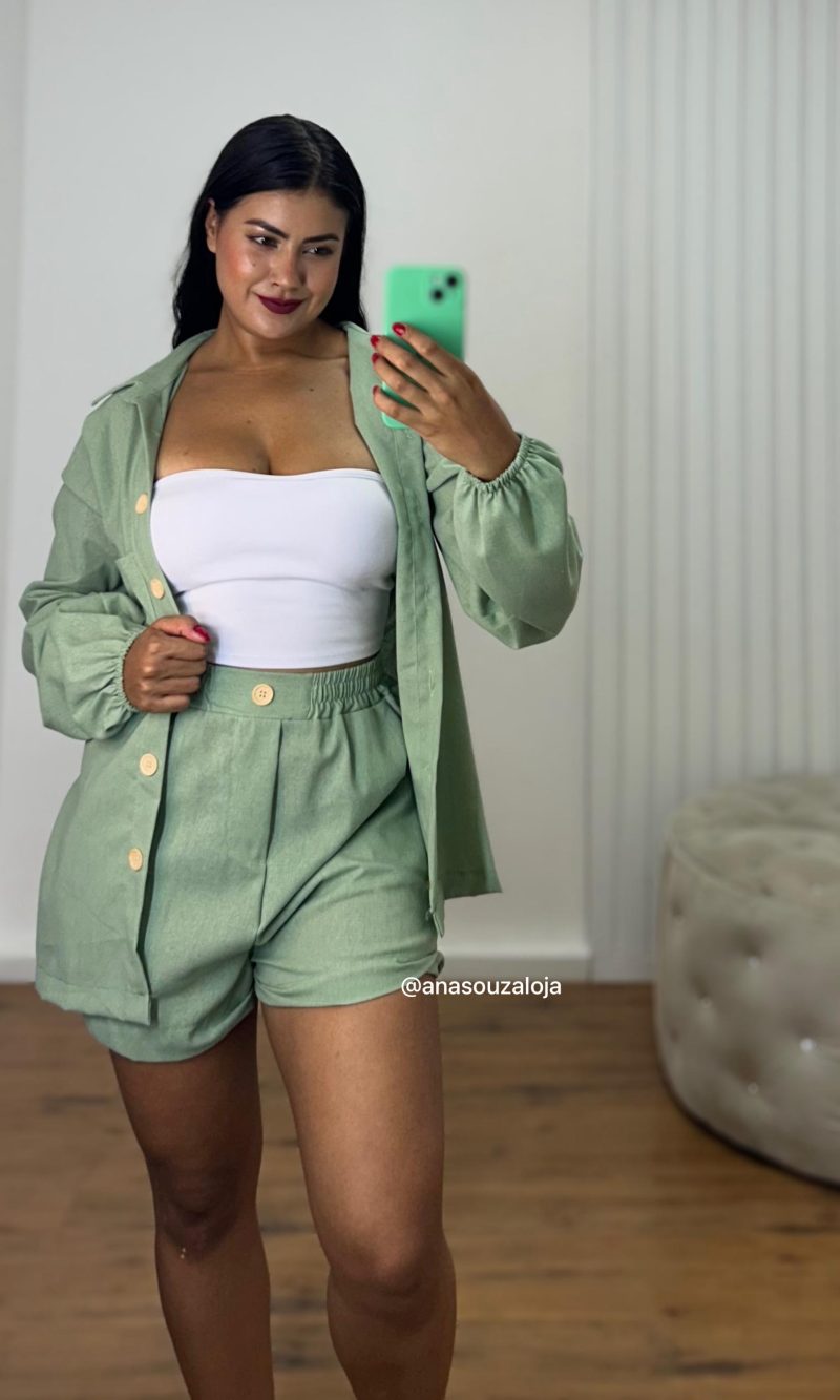 conjunto de linho tatiele verde hortelÃ