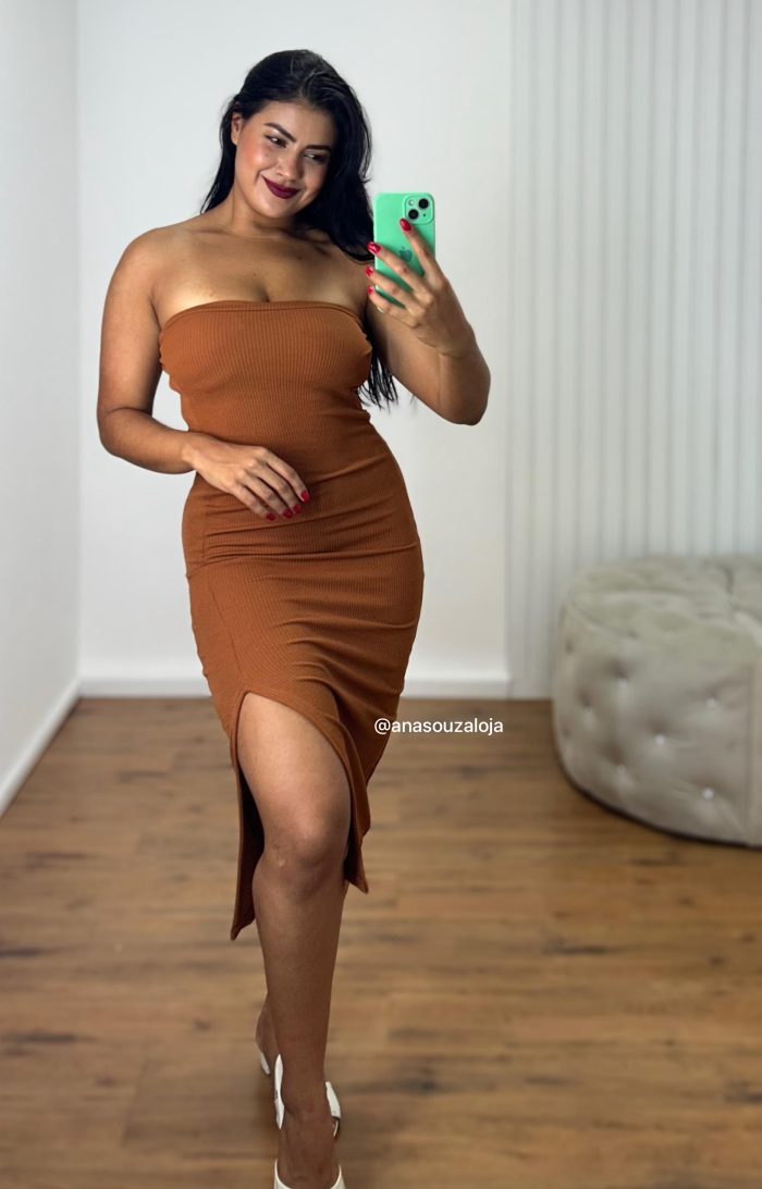 vestido canelado ana marrom