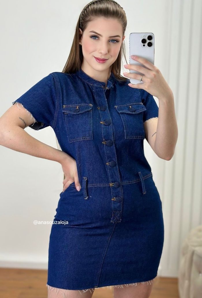 vestido jeans com cinto melinda