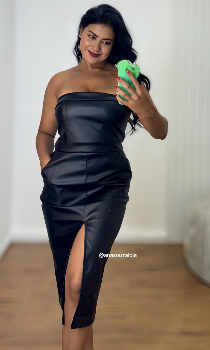 vestido de couro daiana marrom