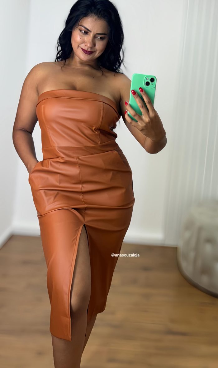 vestido de couro daiana marrom vestido de couro daiana marrom