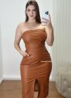 vestido de couro daiana marrom