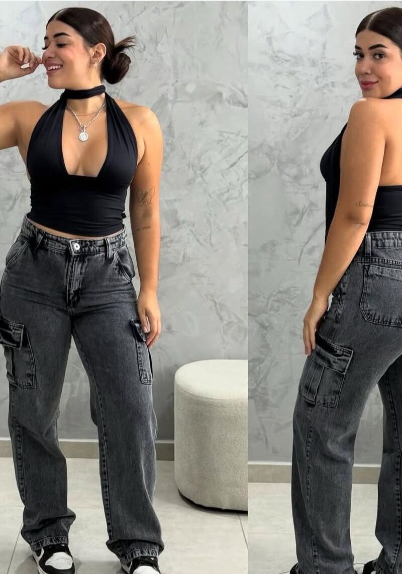 wide leg cargo marmorizada