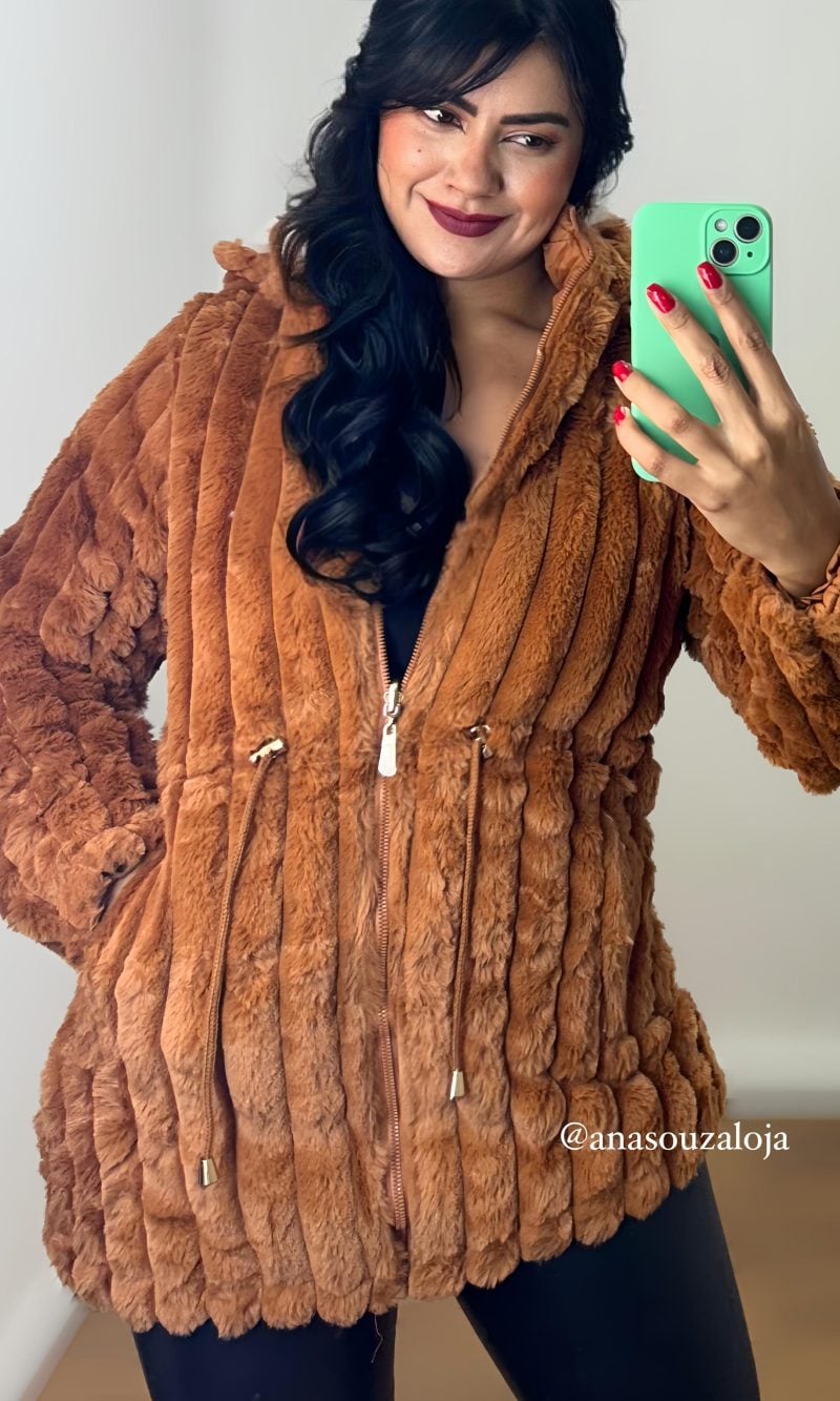 jaqueta dupla face aline caramelo