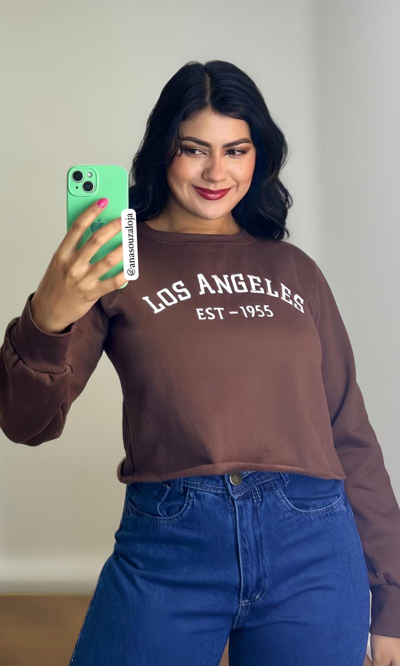 cropped moletom los angeles marrom