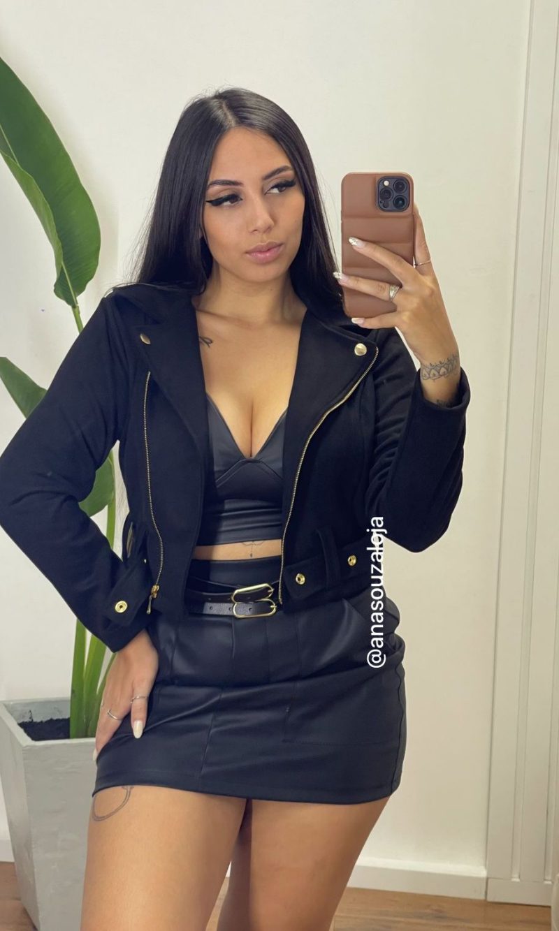 jaqueta suede gaby preto