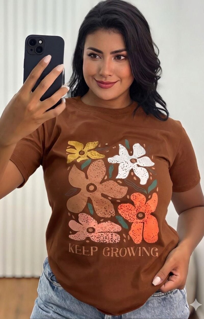 t shirt flores marrom