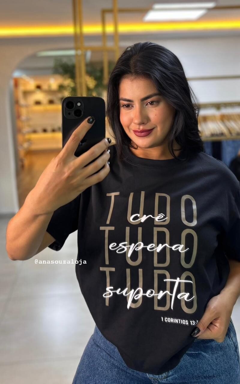 camiseta plus tudo cre preto