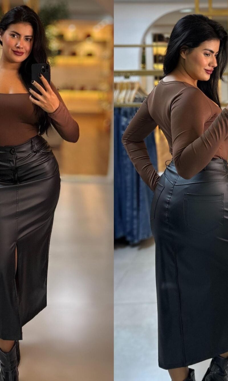 saia de couro thamires preto