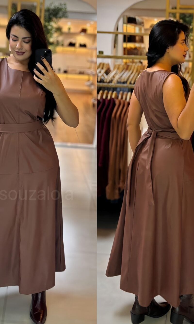 vestido de courino sophia marrom